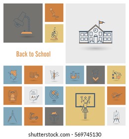 School and Education Icon Set. Flat design style. Vector