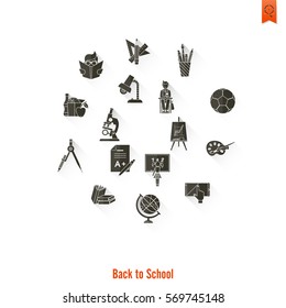 School and Education Icon Set. Flat design style. Vector
