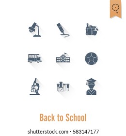 School and Education Icon Set. Flat design style. Vector