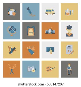 School and Education Icon Set. Flat design style. Vector