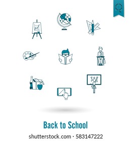School and Education Icon Set. Flat design style. Vector
