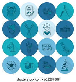 School and Education Icon Set. Flat design style. Vector