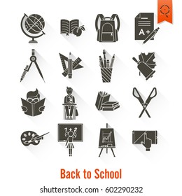 School and Education Icon Set. Flat design style. Vector