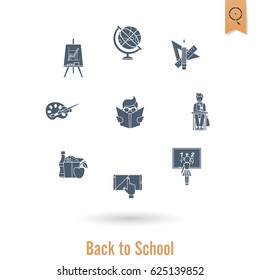 School and Education Icon Set. Flat design style. Vector