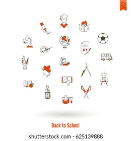 School and Education Icon Set. Flat design style. Vector