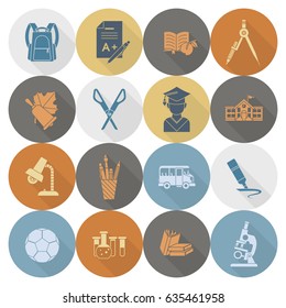 School and Education Icon Set. Flat design style. Vector