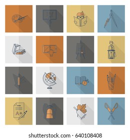 School and Education Icon Set. Flat design style. Vector
