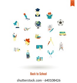 School and Education Icon Set. Flat design style. Vector