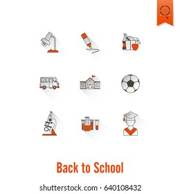School and Education Icon Set. Flat design style. Vector