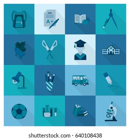 School and Education Icon Set. Flat design style. Vector