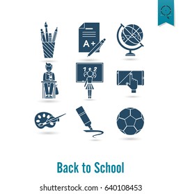 School and Education Icon Set. Flat design style. Vector