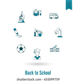 School and Education Icon Set. Flat design style. Vector