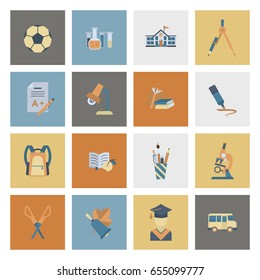 School and Education Icon Set. Flat design style. Vector