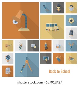 School and Education Icon Set. Flat design style. Vector