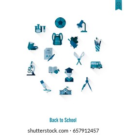 School and Education Icon Set. Flat design style. Vector
