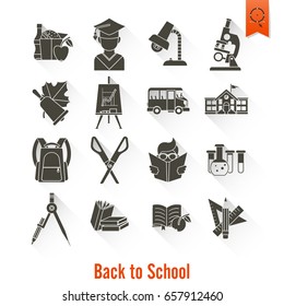 School and Education Icon Set. Flat design style. Vector