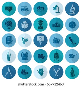 School and Education Icon Set. Flat design style. Vector