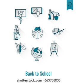 School and Education Icon Set. Flat design style. Vector