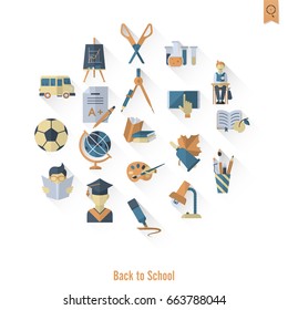 School and Education Icon Set. Flat design style. Vector