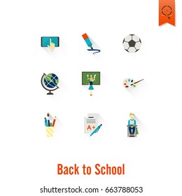 School and Education Icon Set. Flat design style. Vector