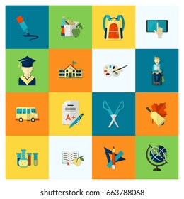 School and Education Icon Set. Flat design style. Vector