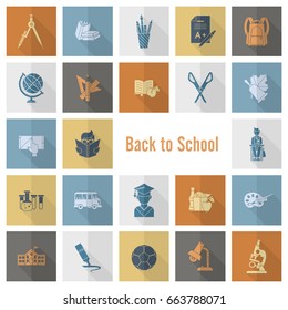 School and Education Icon Set. Flat design style. Vector