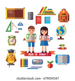 School and Education icon Set. Flat design style. Vector.