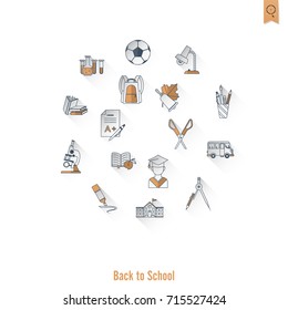 School and Education Icon Set. Flat design style. Vector