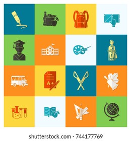 School and Education Icon Set. Flat design style. Vector