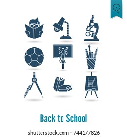 School and Education Icon Set. Flat design style. Vector