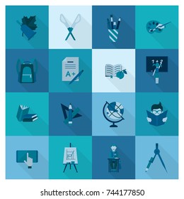School and Education Icon Set. Flat design style. Vector