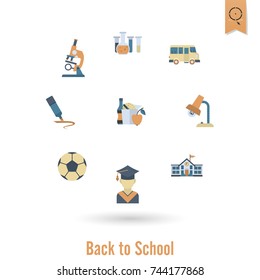 School and Education Icon Set. Flat design style. Vector