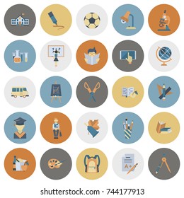 School and Education Icon Set. Flat design style. Vector