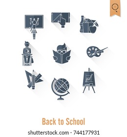 School and Education Icon Set. Flat design style. Vector