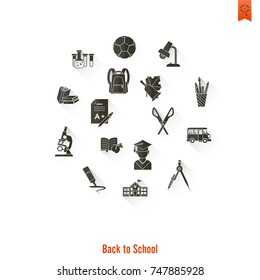 School and Education Icon Set. Flat design style. Vector