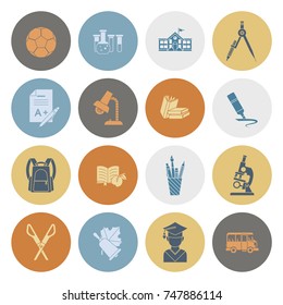 School and Education Icon Set. Flat design style. Vector