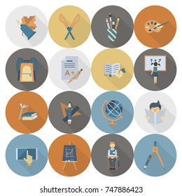 School and Education Icon Set. Flat design style. Vector