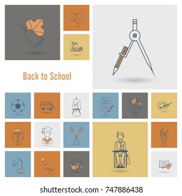 School and Education Icon Set. Flat design style. Vector