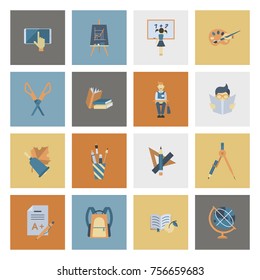 School and Education Icon Set. Flat design style. Vector