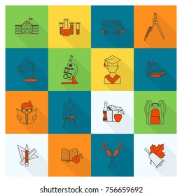 School and Education Icon Set. Flat design style. Vector