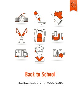 School and Education Icon Set. Flat design style. Vector