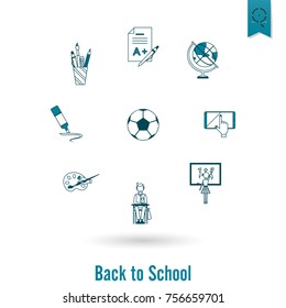 School and Education Icon Set. Flat design style. Vector