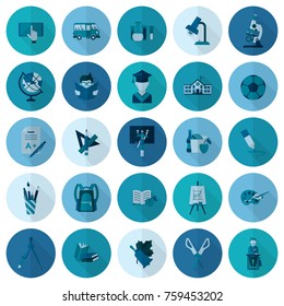 School and Education Icon Set. Flat design style. Vector