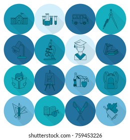 School and Education Icon Set. Flat design style. Vector
