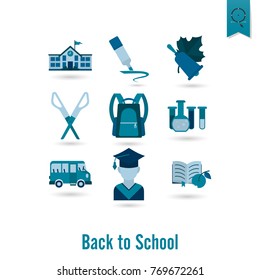 School and Education Icon Set. Flat design style. Vector
