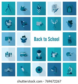 School and Education Icon Set. Flat design style. Vector
