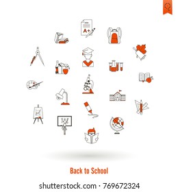 School and Education Icon Set. Flat design style. Vector