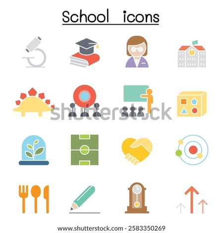 School and Education icon set  in flat color style