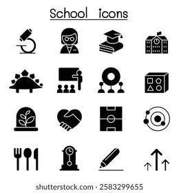 School and Education icon set in glyph style
