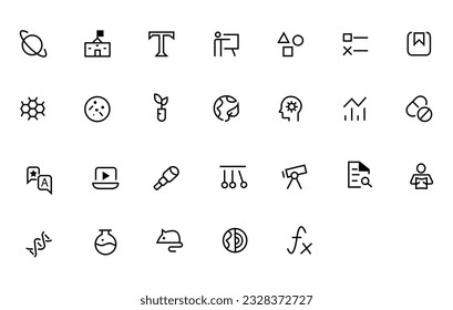 School and education icon set. Outline icons collection. Editable stroke.